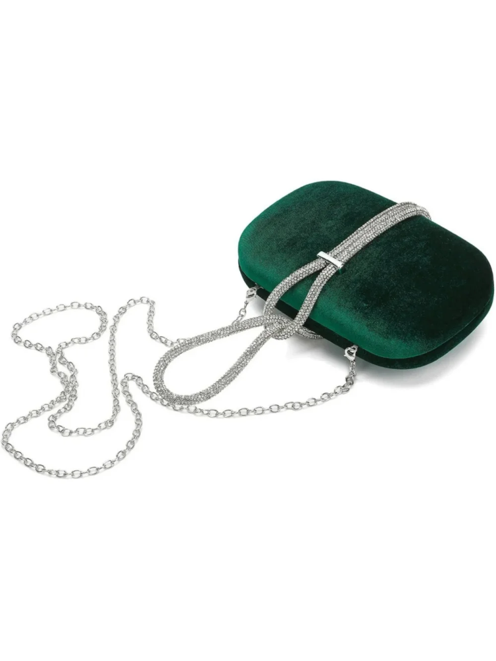 Rhinestones Evening Handbag Cariedo Green Velvet Clutch with Detachable Strap